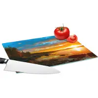 KitchenYeah Glazen Snijplank - 28x20 - Zon - Landschap - Water - Bomen - Snijplanken Glas