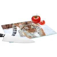 KitchenYeah Glazen Snijplank - 28x20 - Tijger - Sneeuw - Dieren - Snijplanken Glas