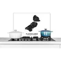 KitchenYeah Spatscherm keuken 70x50 cm - Kookplaat achterwand Flevoland - Kaart - Zwart - Wit - Muurbeschermer - Spatwand fornuis - Hoogwaardig aluminium