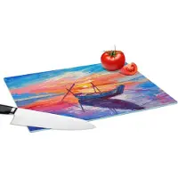 KitchenYeah Glazen Snijplank - 39x28 - Schilderij - Boot - Olieverf - Water - Snijplanken Glas