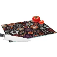 KitchenYeah Glazen Snijplank - 39x28 - Retro - Bloemen - Regenboog - Boho - Patronen - Snijplanken Glas