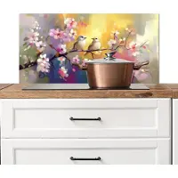 KitchenYeah Spatscherm keuken 80x40 cm - Kookplaat achterwand Vogels - Bloemen - Roze - Muurbeschermer - Spatwand fornuis - Hoogwaardig aluminium