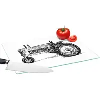 KitchenYeah Glazen Snijplank - 39x28 - Vintage tractor - Snijplanken Glas