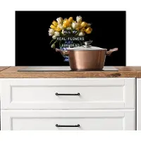 KitchenYeah Spatscherm keuken 90x45 cm - Kookplaat achterwand Quotes - Bloem - Tulp - Geel - Muurbeschermer - Spatwand fornuis - Hoogwaardig aluminium