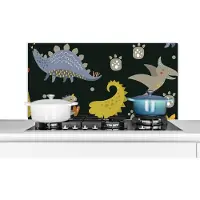 KitchenYeah Spatscherm keuken 100x50 cm - Kookplaat achterwand Dino - Kinderen - Patronen - Jongens - Meisjes - Dinosaurus - Muurbeschermer - Spatwand fornuis - Hoogwaardig aluminium