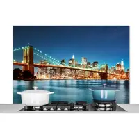 KitchenYeah Spatscherm keuken 120x80 cm - Kookplaat achterwand New York - Brug - Architectuur - Brooklyn - Licht - Muurbeschermer - Spatwand fornuis - Hoogwaardig aluminium