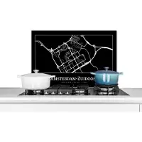 KitchenYeah Spatscherm keuken 60x40 cm - Kookplaat achterwand Stadskaart - Kaart - Amsterdam-Zuidoost - Plattegrond - Muurbeschermer - Spatwand fornuis - Hoogwaardig aluminium
