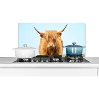 KitchenYeah Spatscherm keuken 90x45 cm - Kookplaat achterwand Schotse hooglander - Haar - Gras - Muurbeschermer - Spatwand fornuis - Hoogwaardig aluminium