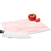 KitchenYeah Glazen Snijplank - 28x20 - Marmer - Roze - Wit - Luxe - Marmerlook - Snijplanken Glas