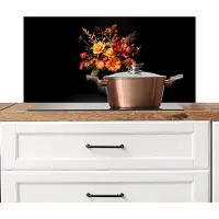 KitchenYeah Spatscherm keuken 80x40 cm - Kookplaat achterwand Herfst - Boeket - Oranje - Muurbeschermer - Spatwand fornuis - Hoogwaardig aluminium