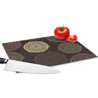 KitchenYeah Glazen Snijplank - 28x20 - Design - Mandala - Bruin - Snijplanken Glas