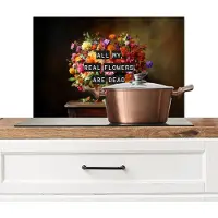 KitchenYeah Spatscherm keuken 70x50 cm - Kookplaat achterwand Kleur - Bloemen - Vintage - Bloemenvaas - Muurbeschermer - Spatwand fornuis - Hoogwaardig aluminium
