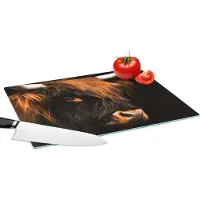 KitchenYeah Glazen Snijplank - 39x28 - Schotse hooglander - Zwart - Koe - Hoorn - Dieren - Snijplanken Glas