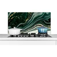 KitchenYeah Spatscherm keuken 100x50 cm - Kookplaat achterwand Marmerlook - Goud - Groen - Glitter - Design - Marmer print - Muurbeschermer - Spatwand fornuis - Hoogwaardig aluminium