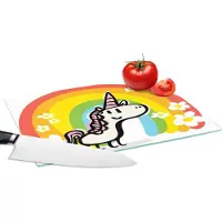 KitchenYeah Glazen Snijplank - 28x20 - Een illustratie van een eenhoorn met een regenboog - Meisjes - Kinderen - Kind - Snijplanken Glas