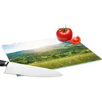 KitchenYeah Glazen Snijplank - 28x20 - Bos - Landschap - Zon - Natuur - Zonsopgang - Snijplanken Glas