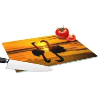 KitchenYeah Glazen Snijplank - 39x28 - Zwanen - Zonsondergang - vogel - Oranje - Water - Snijplanken Glas