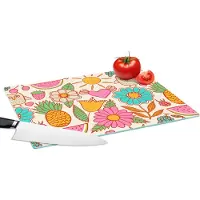 KitchenYeah Glazen Snijplank - 39x28 - Uil - Regenboog - Bloemen - Kinderen - Patroon - Snijplanken Glas