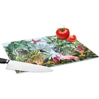 KitchenYeah Glazen Snijplank - 39x28 - Jungle - Natuur - Jongens - Meisjes - Kinderen - Zebra - Flamingo - Snijplanken Glas