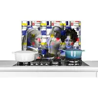 KitchenYeah Spatscherm keuken 70x50 cm - Kookplaat achterwand Collage - Mondriaan - Schilderijen - Muurbeschermer - Spatwand fornuis - Hoogwaardig aluminium