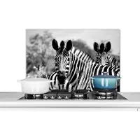 KitchenYeah Spatscherm keuken - Muurdecoratie - Dieren - Zebra - Zwart - Wit - Safari - Keuken - Wanddecoratie - Spatbord - 80x55 cm