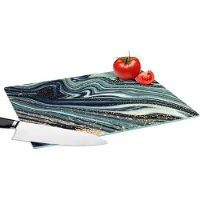 KitchenYeah Glazen Snijplank - 39x28 - Marmer - Goud - Blauw - Glitter - Marmerlook - Abstract - Snijplanken Glas