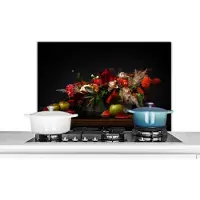 KitchenYeah Spatscherm keuken 90x60 cm - Kookplaat achterwand Stilleven - Boeket - Kleuren - Muurbeschermer - Spatwand fornuis - Hoogwaardig aluminium