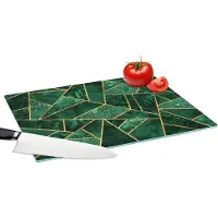 KitchenYeah Glazen Snijplank - 39x28 - Smaragd - Goud - Abstract - Patronen - Snijplanken Glas