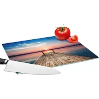 KitchenYeah Glazen Snijplank - 28x20 - Steiger - Water - Zonsondergang - Roze - Horizon - Snijplanken Glas
