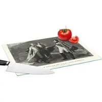 KitchenYeah Glazen Snijplank - 39x28 - Illustratie van Napoleon Bonaparte met twee mannen in het zwart-wit - Snijplanken Glas