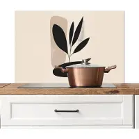 KitchenYeah Spatscherm keuken 90x60 cm - Kookplaat achterwand Plant - Beige - Japandi - Muurbeschermer - Spatwand fornuis - Hoogwaardig aluminium