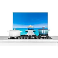 KitchenYeah Spatscherm keuken 60x40 cm - Kookplaat achterwand Zee - Pier - Hut - Muurbeschermer - Spatwand fornuis - Hoogwaardig aluminium
