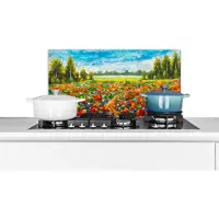 KitchenYeah Spatscherm keuken 60x30 cm - Kookplaat achterwand Schilderij - Olieverf - Bloemen - Natuur - Muurbeschermer - Spatwand fornuis - Hoogwaardig aluminium