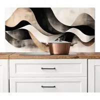 KitchenYeah Spatscherm keuken 120x60 cm - Kookplaat achterwand Abstract - Golven - Zwart - Verweerd - Muurbeschermer - Spatwand fornuis - Hoogwaardig aluminium