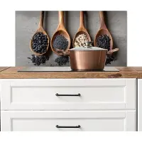 KitchenYeah Spatscherm keuken 90x45 cm - Kookplaat achterwand Houten - Lepels - Rijst - Zaden - Muurbeschermer - Spatwand fornuis - Hoogwaardig aluminium
