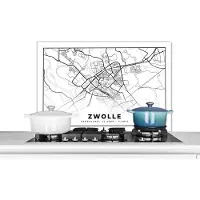 KitchenYeah Spatscherm keuken 80x55 cm - Kookplaat achterwand Kaart - Zwolle - Zwart - Wit - Muurbeschermer - Spatwand fornuis - Hoogwaardig aluminium