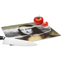 KitchenYeah Glazen Snijplank - 28x20 - Mona Lisa - Da Vinci - Zwart - Wit - Snijplanken Glas