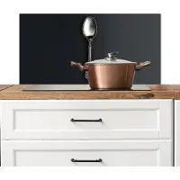 KitchenYeah Spatscherm keuken 90x45 cm - Kookplaat achterwand Lepel - Zilver - Metaal - Muurbeschermer - Spatwand fornuis - Hoogwaardig aluminium
