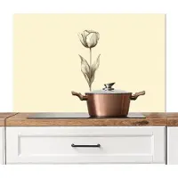 KitchenYeah Spatscherm keuken 100x65 cm - Kookplaat achterwand Illustratie - Tulp - Zwart - Muurbeschermer - Spatwand fornuis - Hoogwaardig aluminium