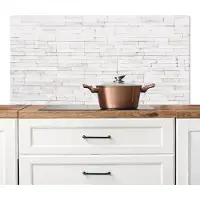 KitchenYeah Spatscherm keuken 120x60 cm - Kookplaat achterwand Steen - Bakstenen - Wit - Textuur - Muurbeschermer - Spatwand fornuis - Hoogwaardig aluminium
