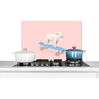 KitchenYeah Spatscherm keuken 60x40 cm - Kookplaat achterwand Varken - Roze - Skateboard - Blauw - Dieren - Muurbeschermer - Spatwand fornuis - Hoogwaardig aluminium