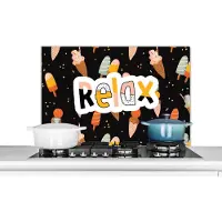 KitchenYeah Spatscherm keuken 80x55 cm - Kookplaat achterwand Zomer - IJs - Zwart - Muurbeschermer - Spatwand fornuis - Hoogwaardig aluminium