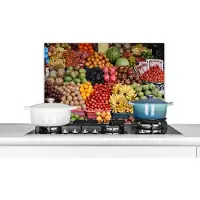 KitchenYeah Spatscherm keuken 70x50 cm - Kookplaat achterwand Fruit - Krat - Tropisch - Indonesië - Muurbeschermer - Spatwand fornuis - Hoogwaardig aluminium