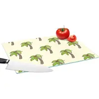 KitchenYeah Glazen Snijplank - 39x28 - Palmboom - Patronen - Kokosnoot - Tropisch - Snijplanken Glas