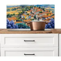 KitchenYeah Spatscherm keuken 80x40 cm - Kookplaat achterwand Dorp - Heuvels - Landschap - Bomen - Muurbeschermer - Spatwand fornuis - Hoogwaardig aluminium