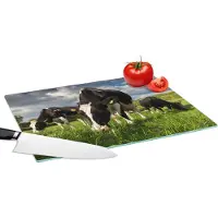 KitchenYeah Glazen Snijplank - 39x28 - Koeien - Dieren - Gras - Weiland - Boerderij - Snijplanken Glas
