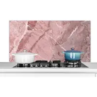 KitchenYeah Spatscherm keuken 120x60 cm - Kookplaat achterwand Graniet - Keien - Wit - Roze - Muurbeschermer - Spatwand fornuis - Hoogwaardig aluminium
