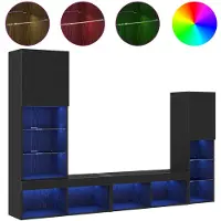vidaXL TV Kast met LED -striplichten 4 pcs Zwart eiken Bewerkt hout