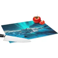 KitchenYeah Glazen Snijplank - 39x28 - Noorderlicht - IJs - Sneeuw - Noorwegen - Blauw - Bergen - Snijplanken Glas