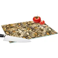 KitchenYeah Glazen Snijplank - 39x28 - Dierenprint - Slang - Goud - Snijplanken Glas
